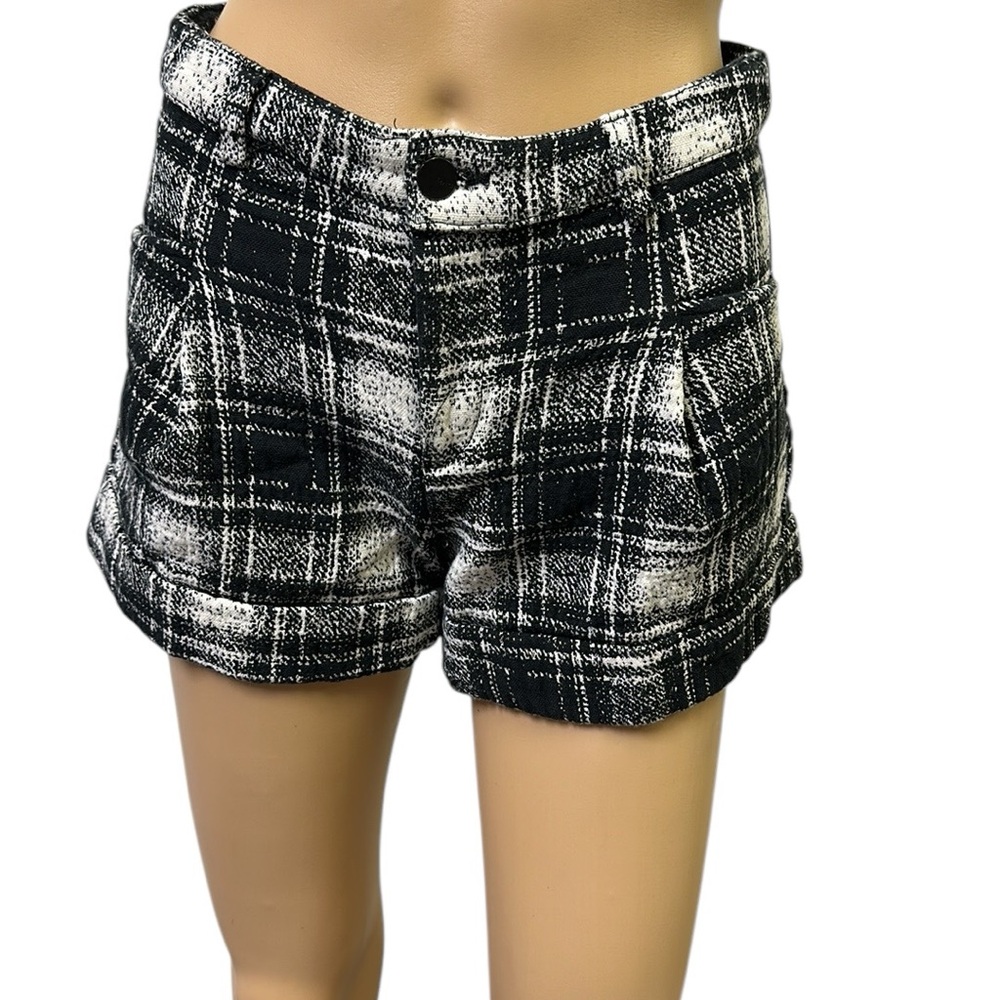 MNG Mango Cotton Tweed Plaid High Rise Shorts Womens Small 6